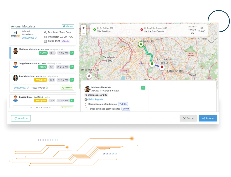 Acionamento de motorista WebPrestador