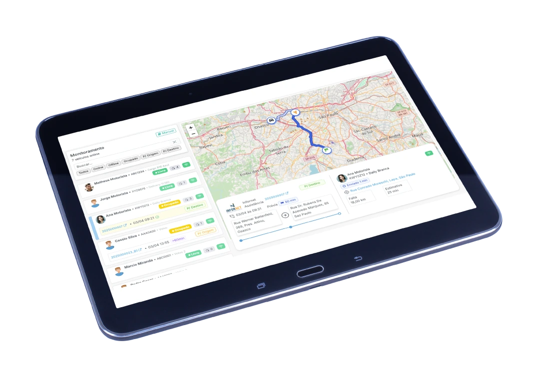 Mapa de operações do guincho
